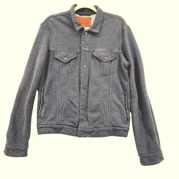 Levi's Other - Levis Mens Large Knit Trucker Jacket Blue Heathered Sweatshirt Denim Style